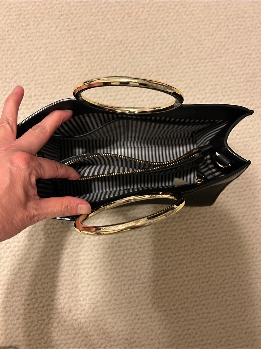 kate spade Black Leather Shoulder Bag with Gold Ring Handle